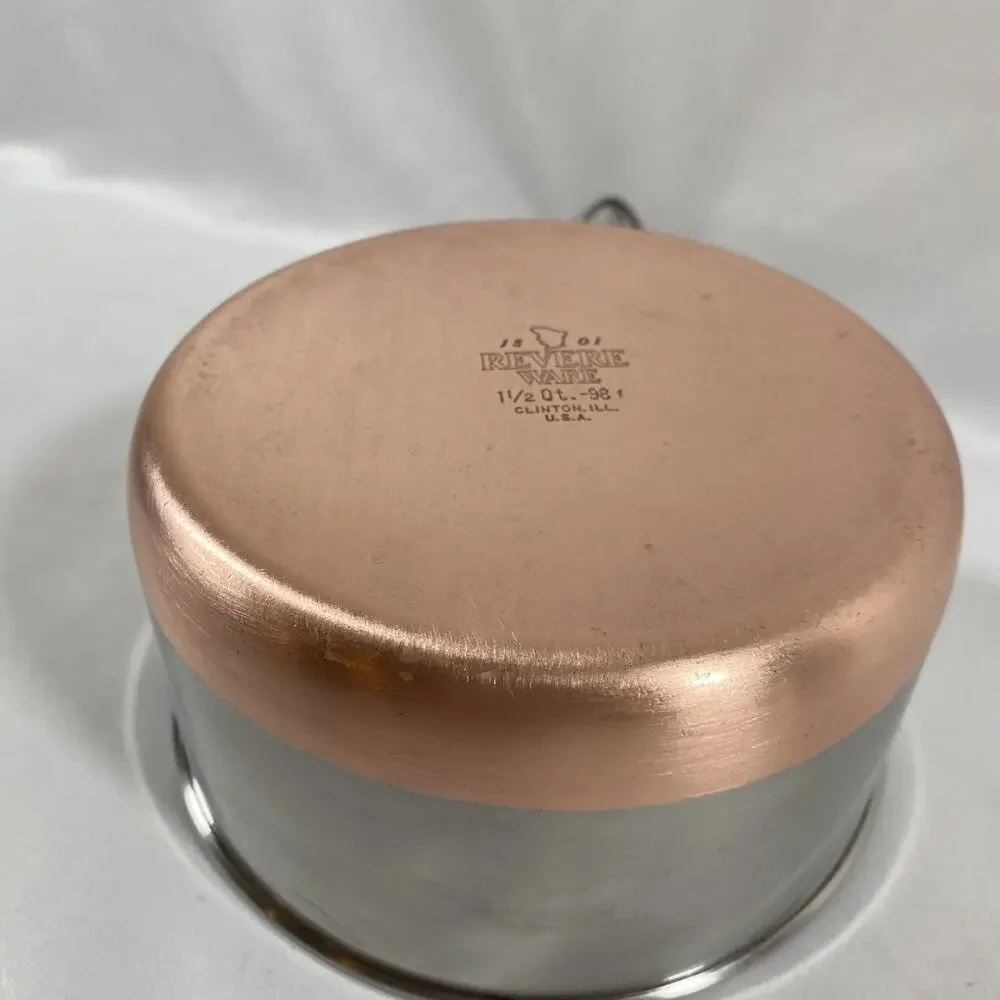 1801 Revere Ware 1 1/2 Qt Copper Bottom Pot Lid Clinton 98 f Stainless *Crack*